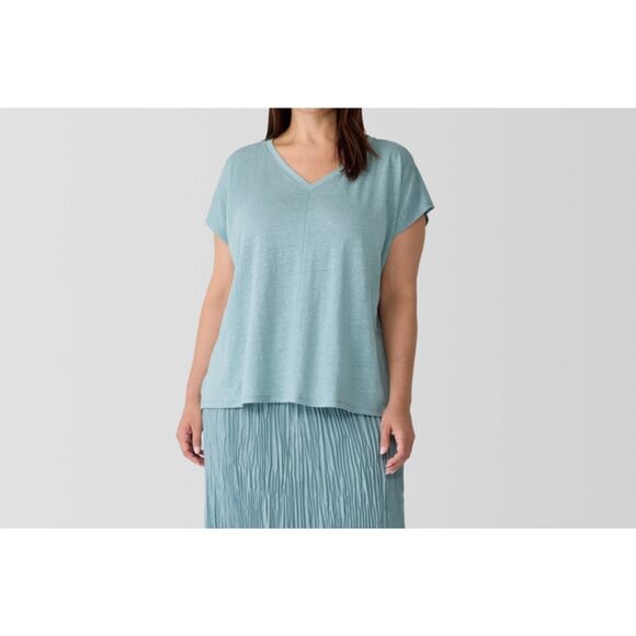 Eileen Fisher $118 Organic Linen Jersey V-Neck Boxy Tee black 2X NEW - Picture 6 of 11